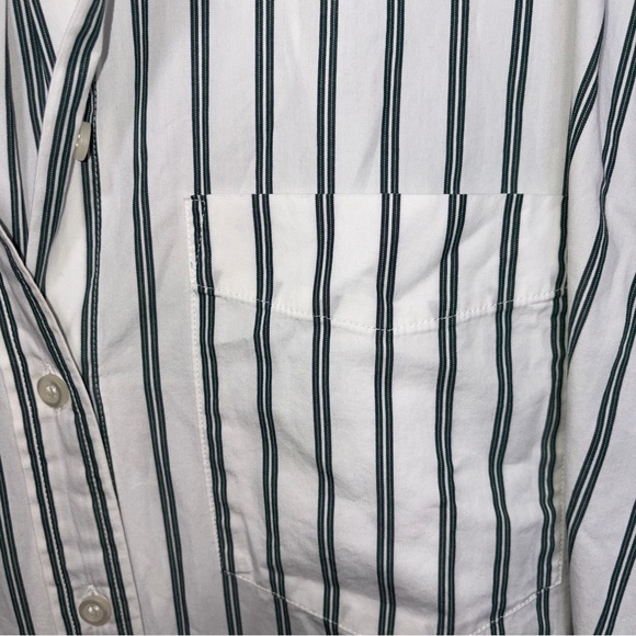 Gap 100% Cotton Big Shirt Green and White Stripe Button Down Small - Picture 4 of 8